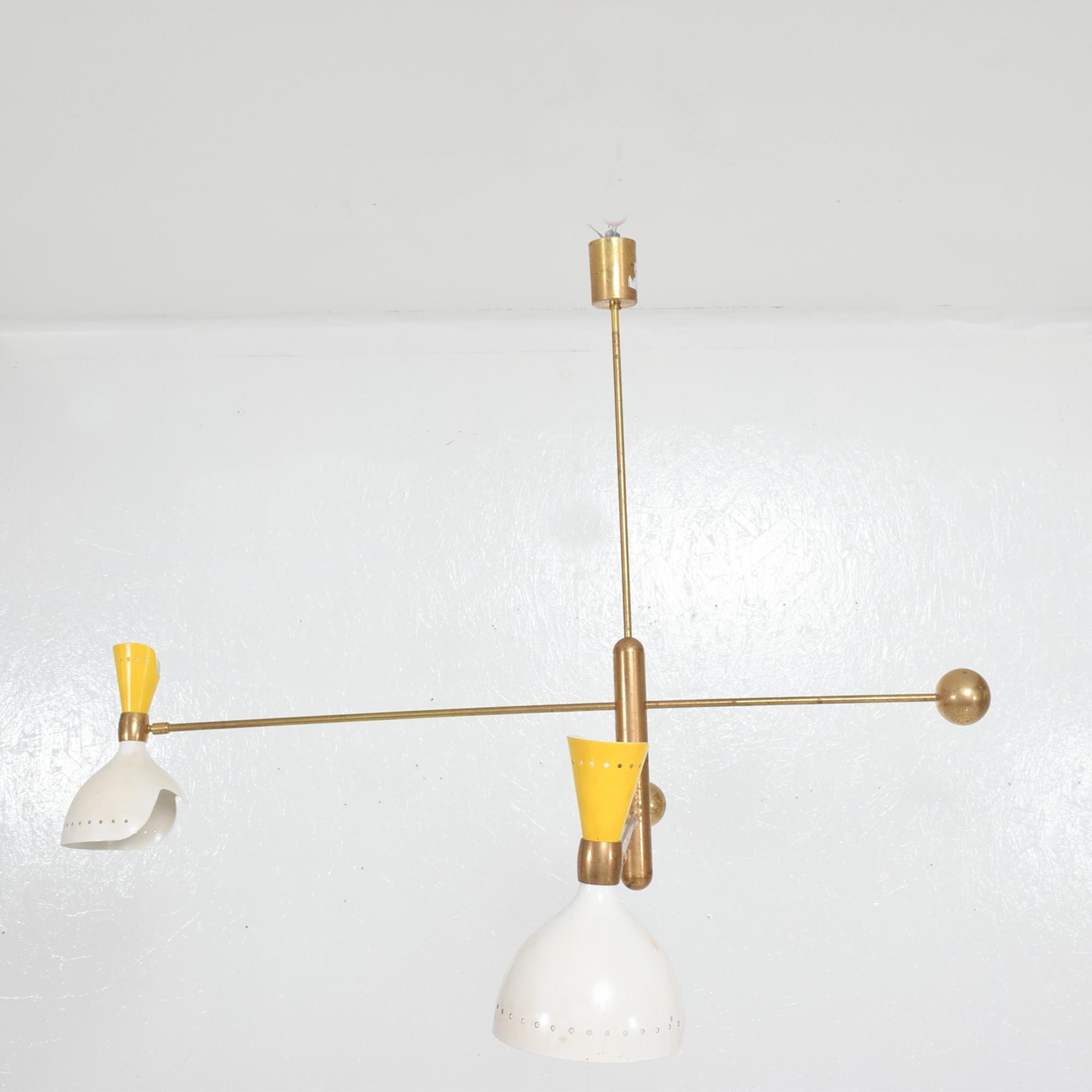 Italian Modern Magical Mobile Chandelier Brass and Sunny Yellow Dual Cone, Italy 5