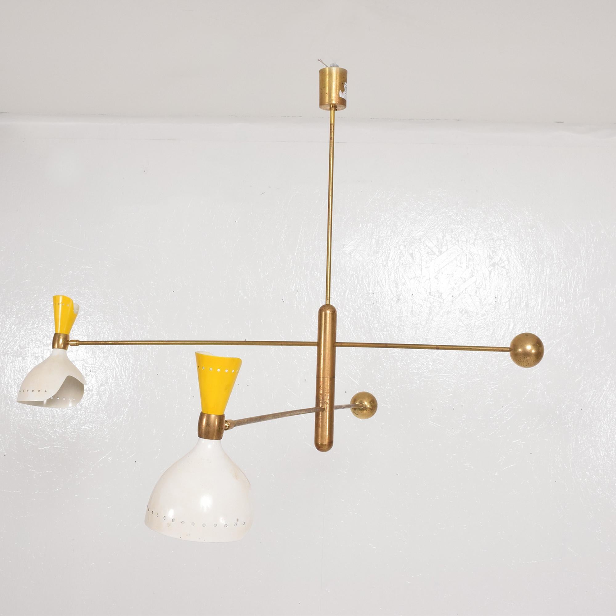 Italian Modern Magical Mobile Chandelier Brass and Sunny Yellow Dual Cone, Italy In Good Condition In Chula Vista, CA