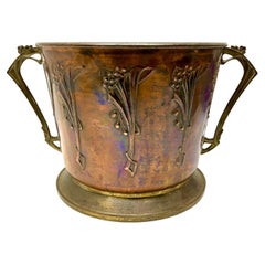 Style WMF Art Nouveau Brass and Copper Flowerpot with Levers and Organic Details