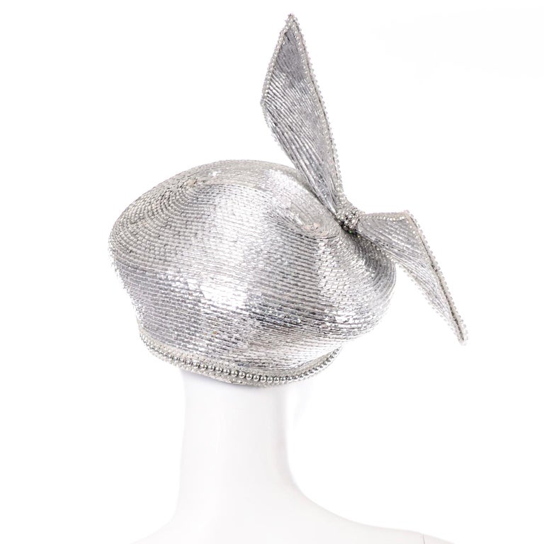 Women's Styled By Jack McConnell Red Feather Vintage Silver Bead Turban Hat W Bow