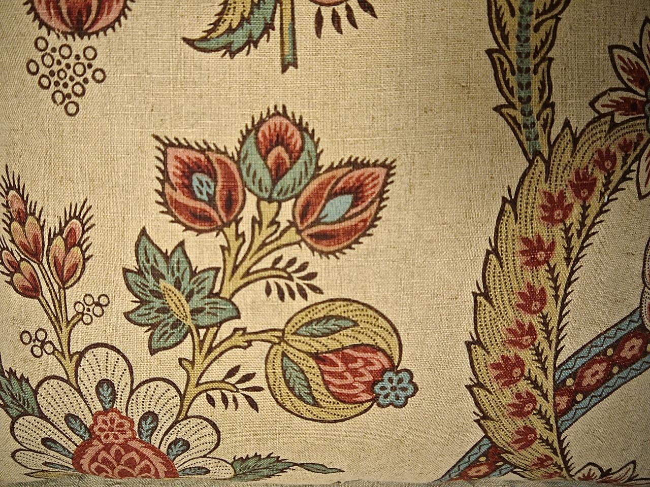 Stylised Floral Linen Pillow, French, 19th Century For Sale 1