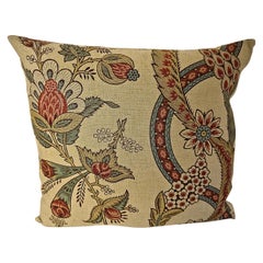 Stylised Floral Linen Pillow, French, 19th Century