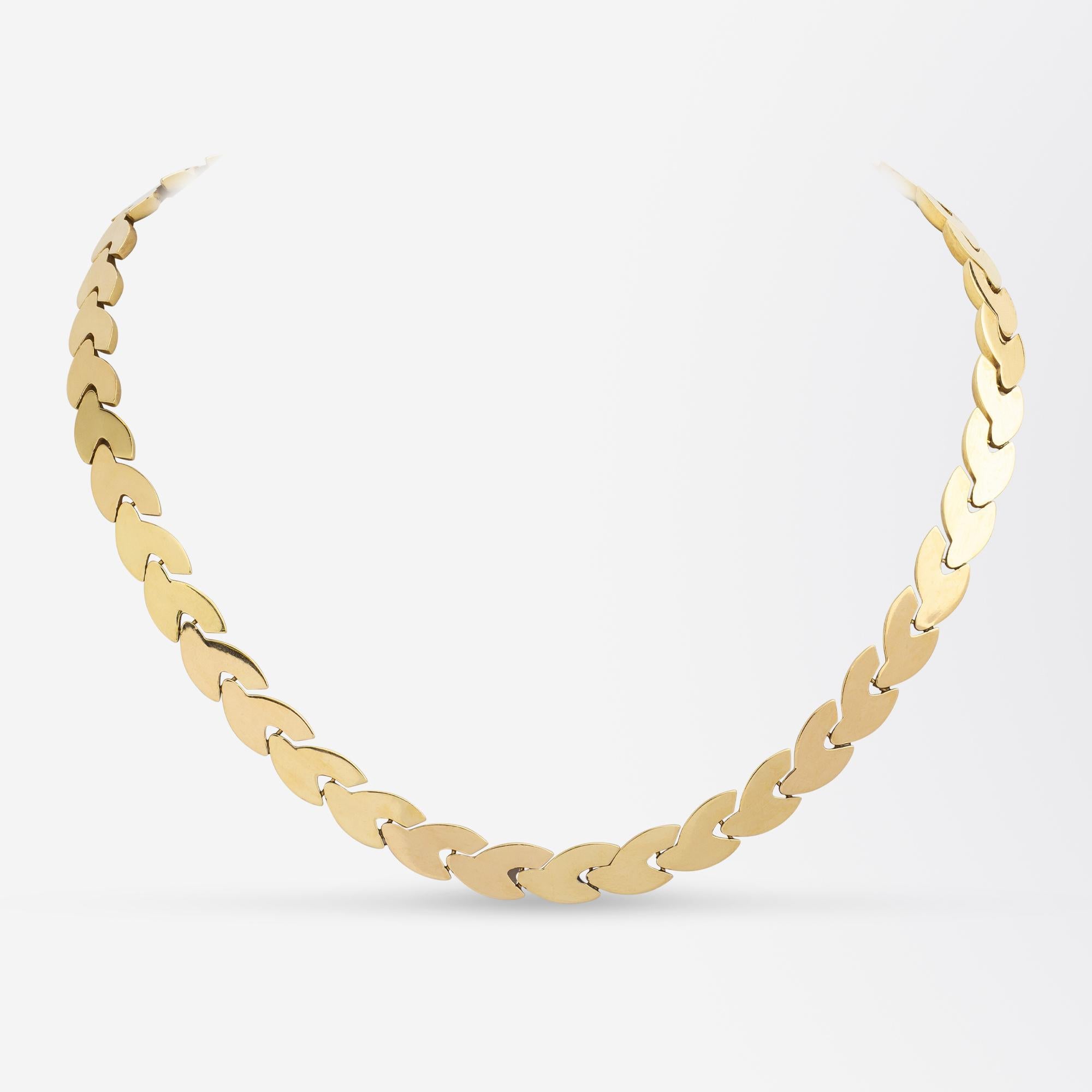Halskette mit geschliffenem Lorbeerblatt aus 18 Karat Gelbgold (Klassisch-griechisch)