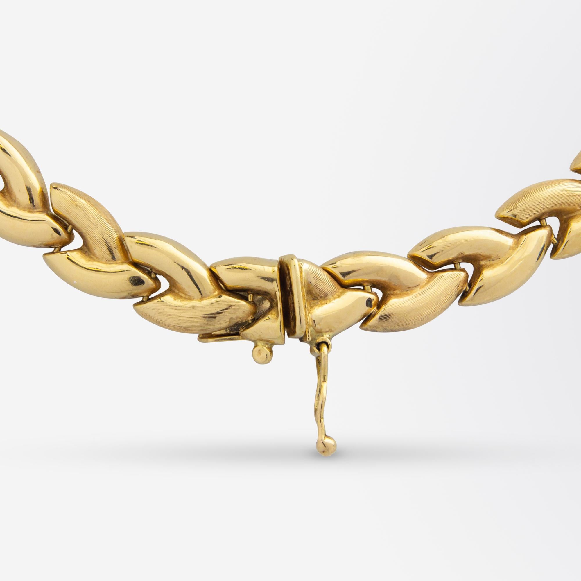 Halskette mit geschliffenem Lorbeerblatt aus 18 Karat Gelbgold für Damen oder Herren
