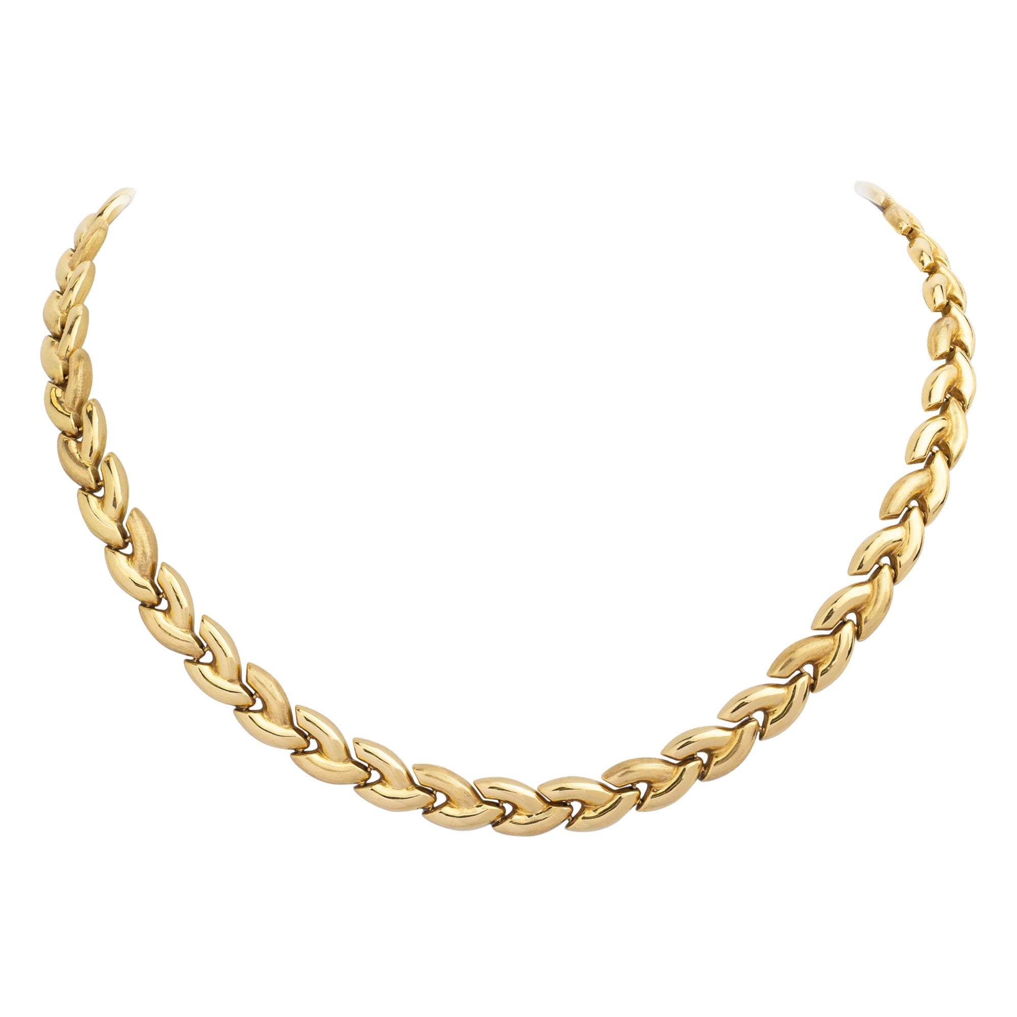 Halskette mit geschliffenem Lorbeerblatt aus 18 Karat Gelbgold