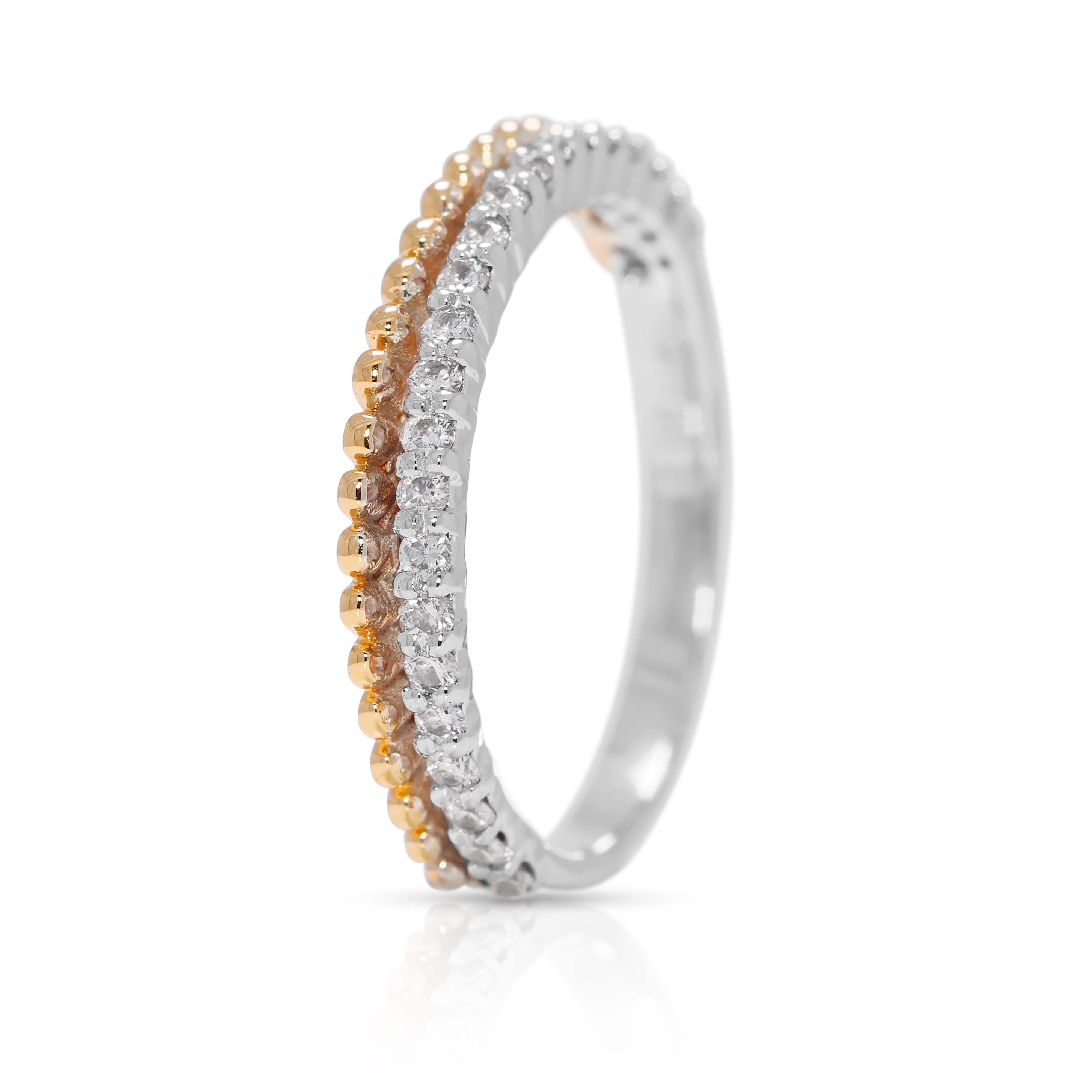 Bague élégante en or 18k bicolore avec diamant naturel de 0,18ct en vente 1