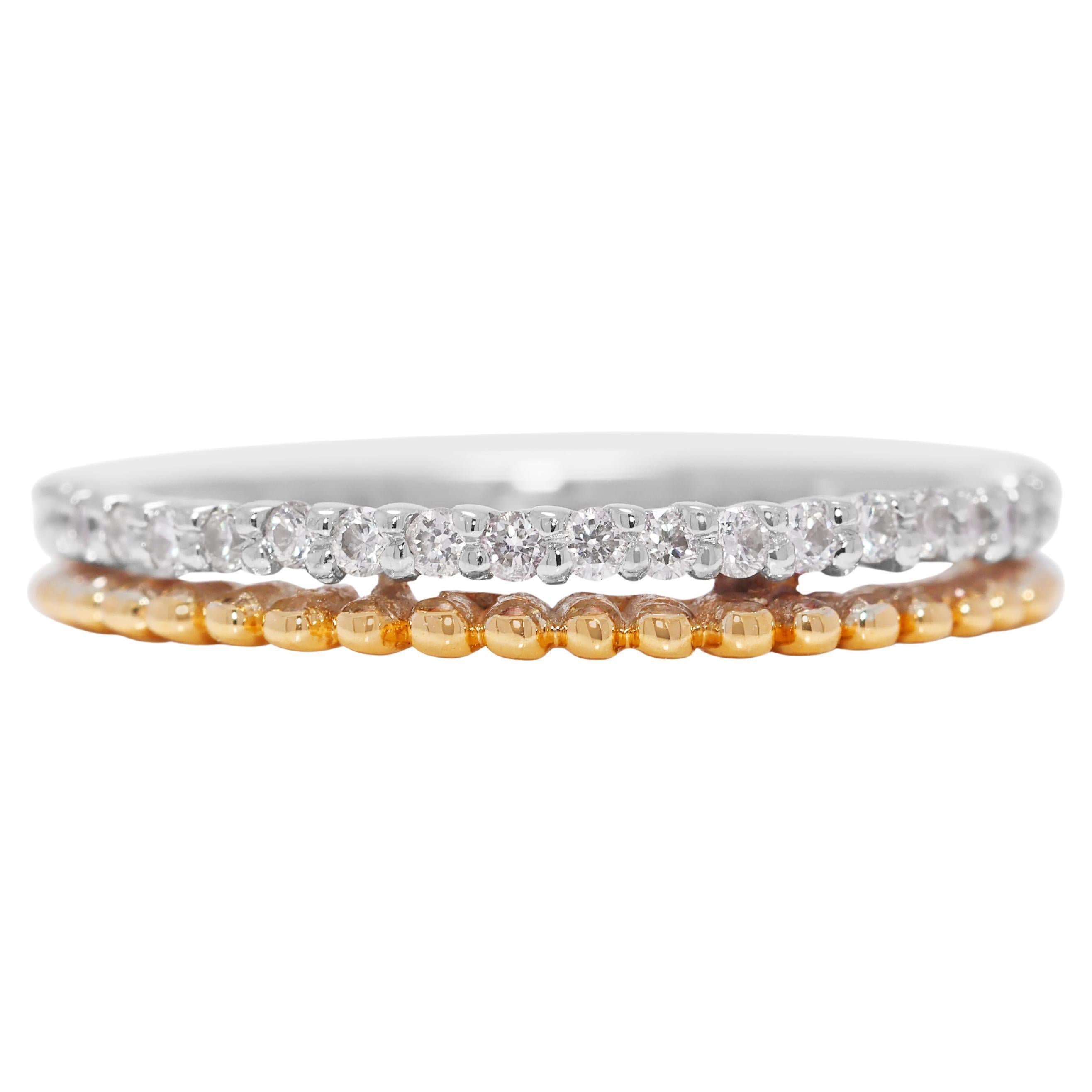 Bague élégante en or 18k bicolore avec diamant naturel de 0,18ct