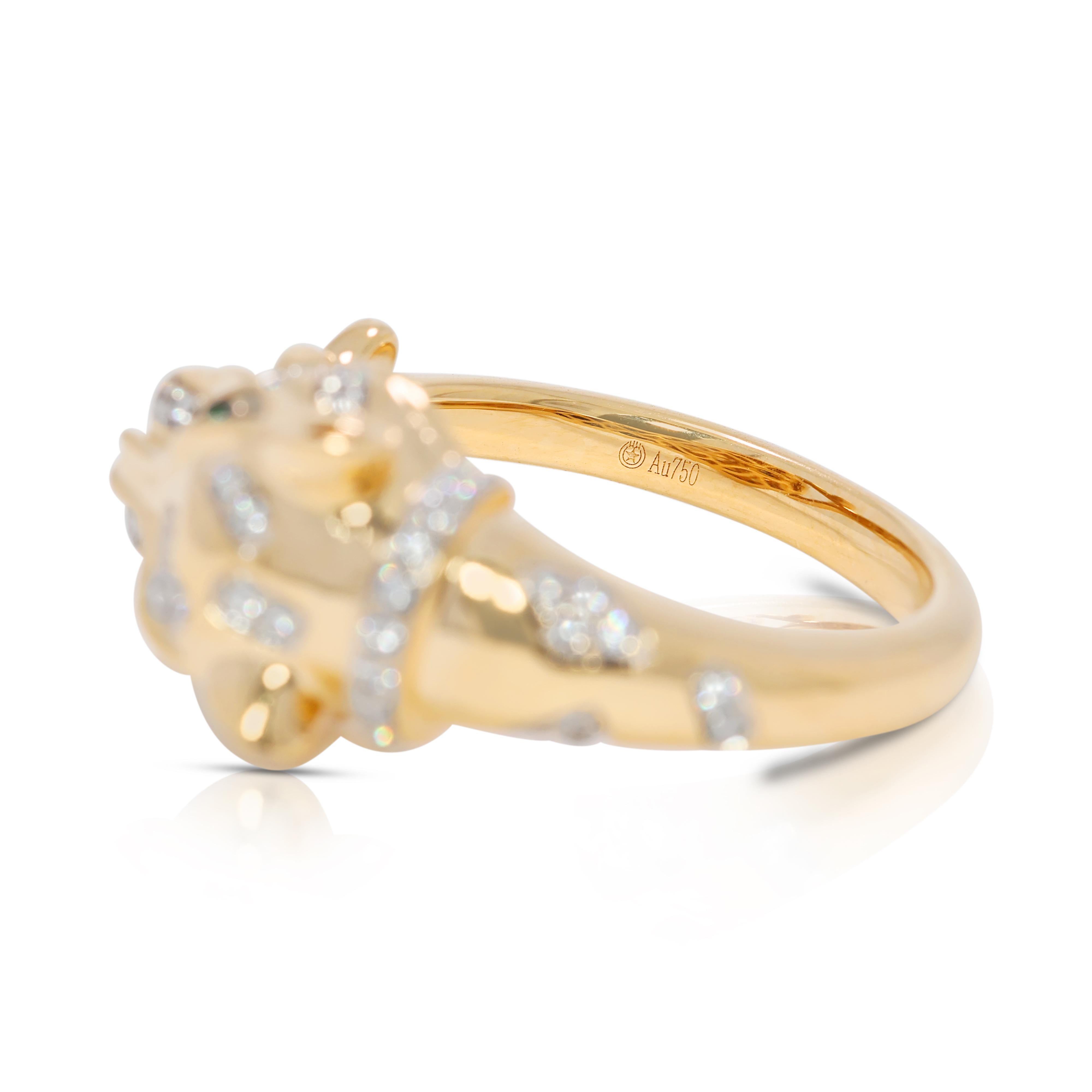 Elegante Anillo Pantera de Esmeralda y Diamante Natural de 0,22 quilates en Oro Amarillo de 18 quilates Corte redondo en venta
