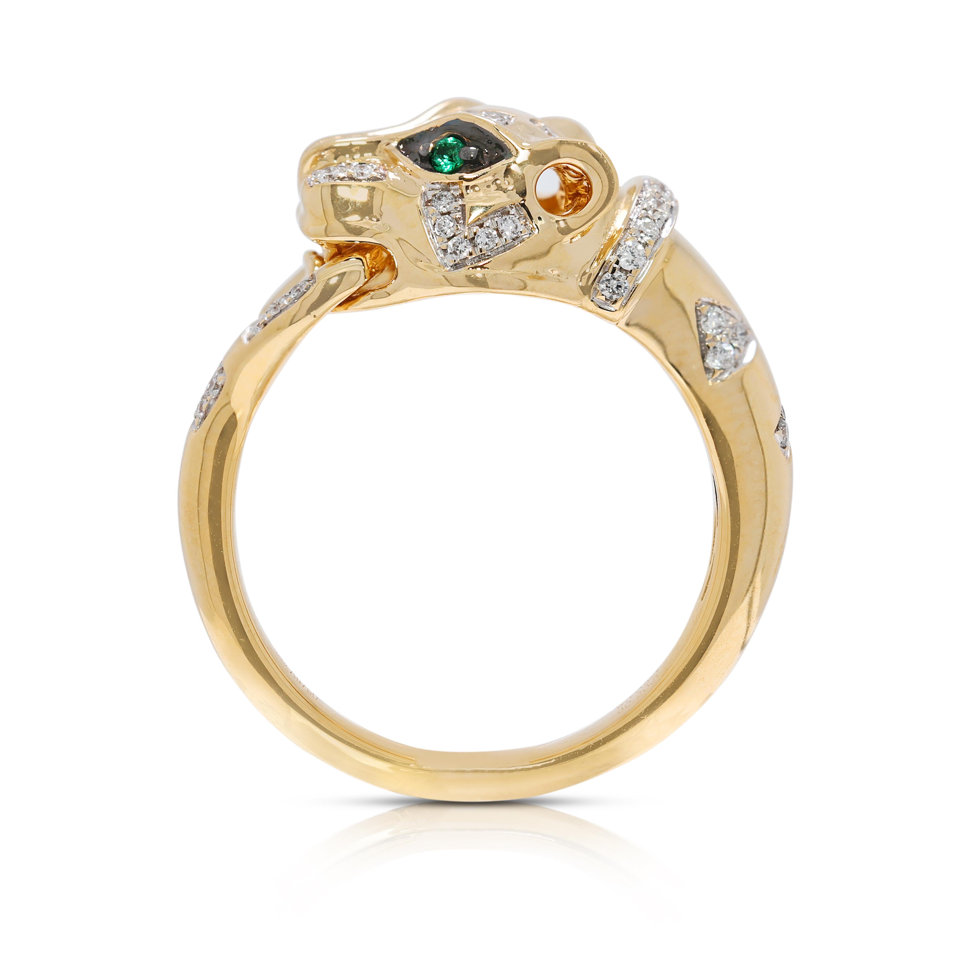 Elegante Anillo Pantera de Esmeralda y Diamante Natural de 0,22 quilates en Oro Amarillo de 18 quilates en venta 2