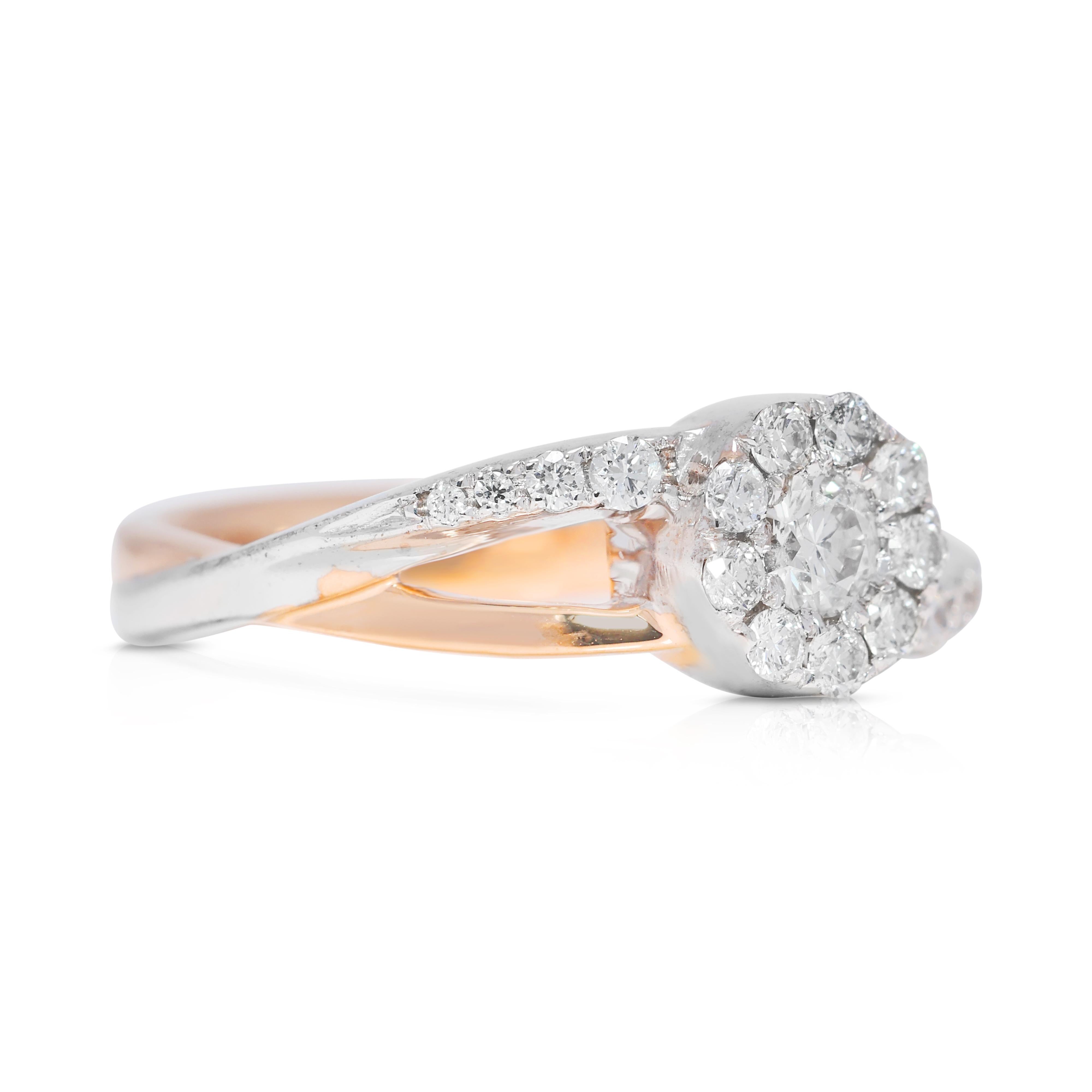 Round Cut Stylish 0.35ct Natural Diamond Ring in 10K Two-Toned Gold For Sale