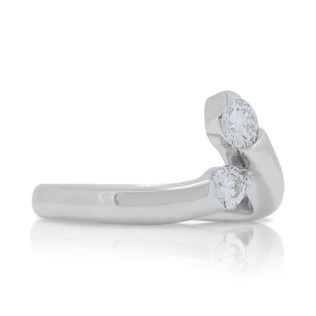 Round Cut Stylish 0.36ct Diamond Two Stone Ring in 18K White Gold For Sale