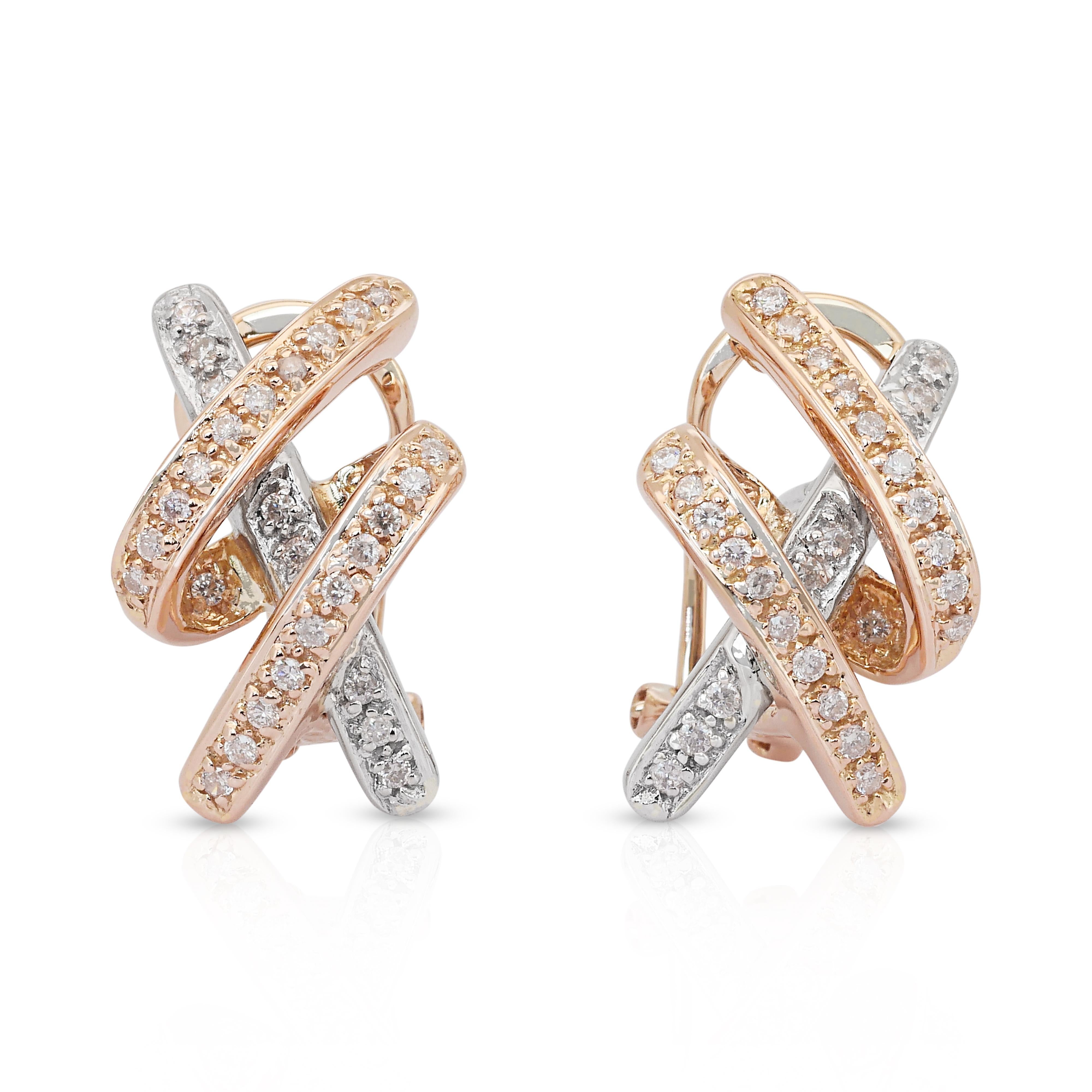 Stylish 0.51ct Diamond Earrings in 18k Rose and White Gold - IGI Certified