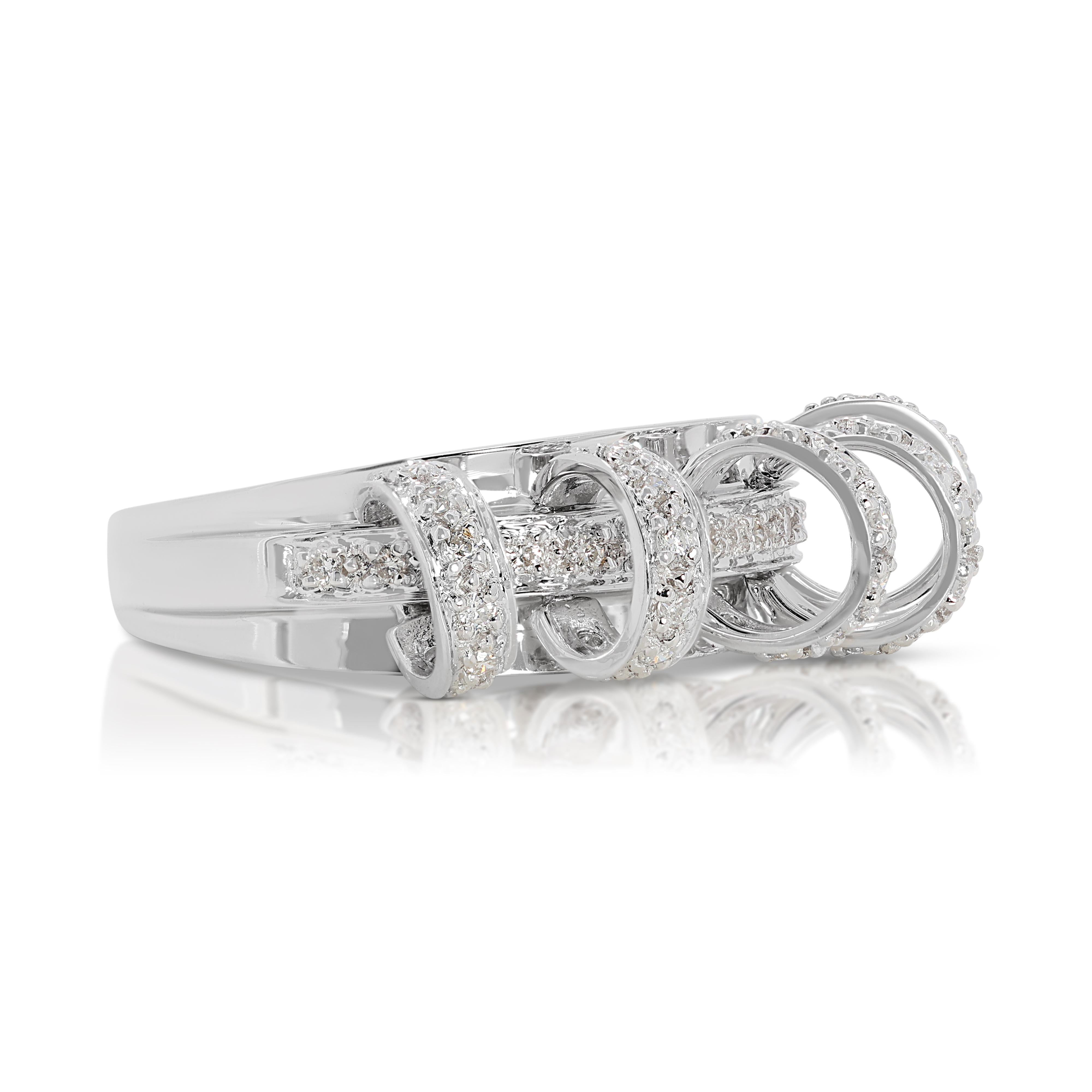 Round Cut Stylish 0.53 carat Natural Diamond Ring in 18K White Gold For Sale