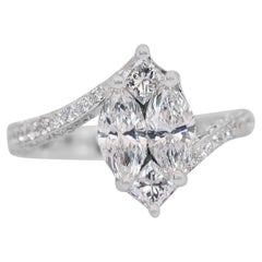 Stylish 0.58ct Diamonds Pave Ring in 18k White Gold - IGI Certified