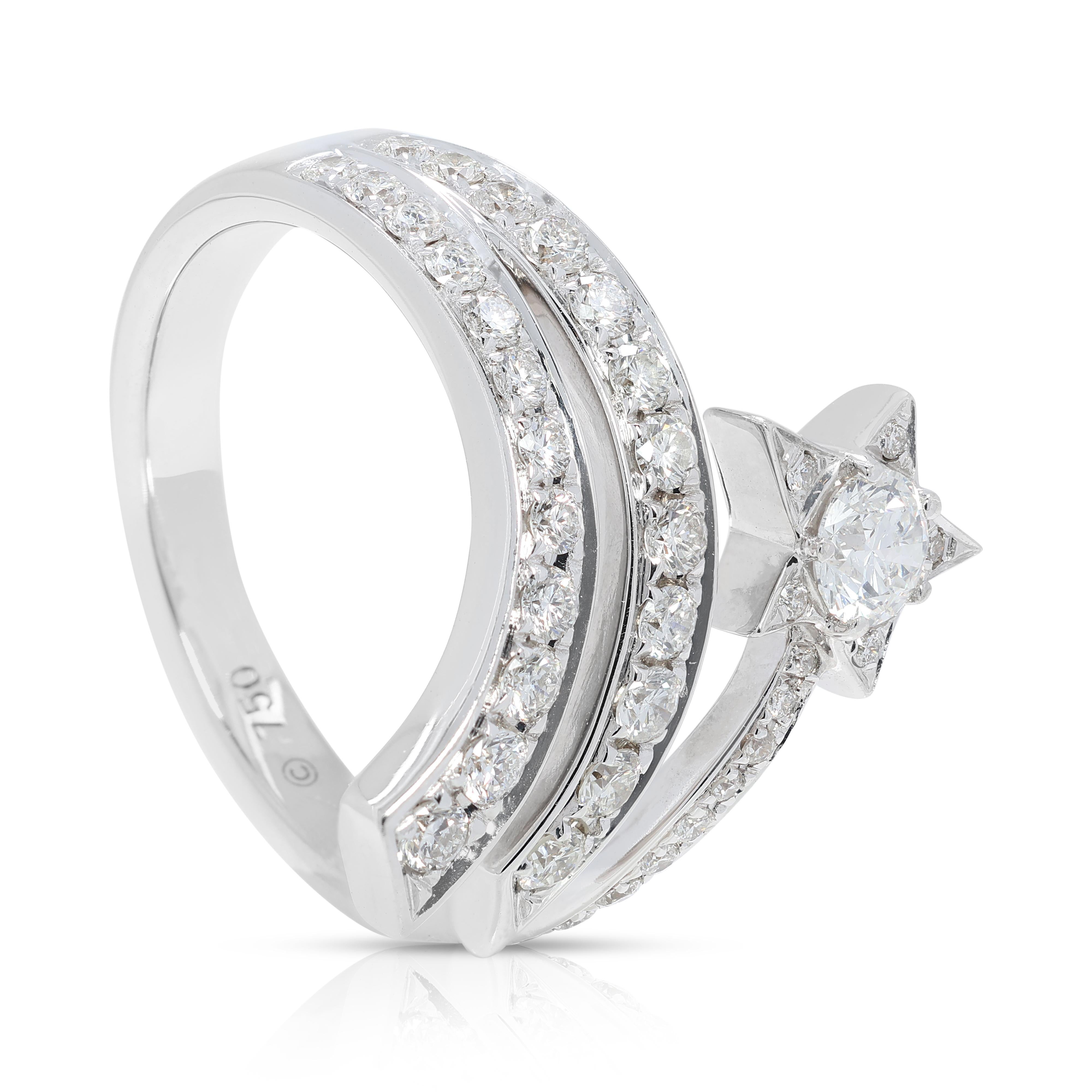 Stylish 0.83ct Natural Diamond Ring in 18K White Gold In New Condition For Sale In רמת גן, IL