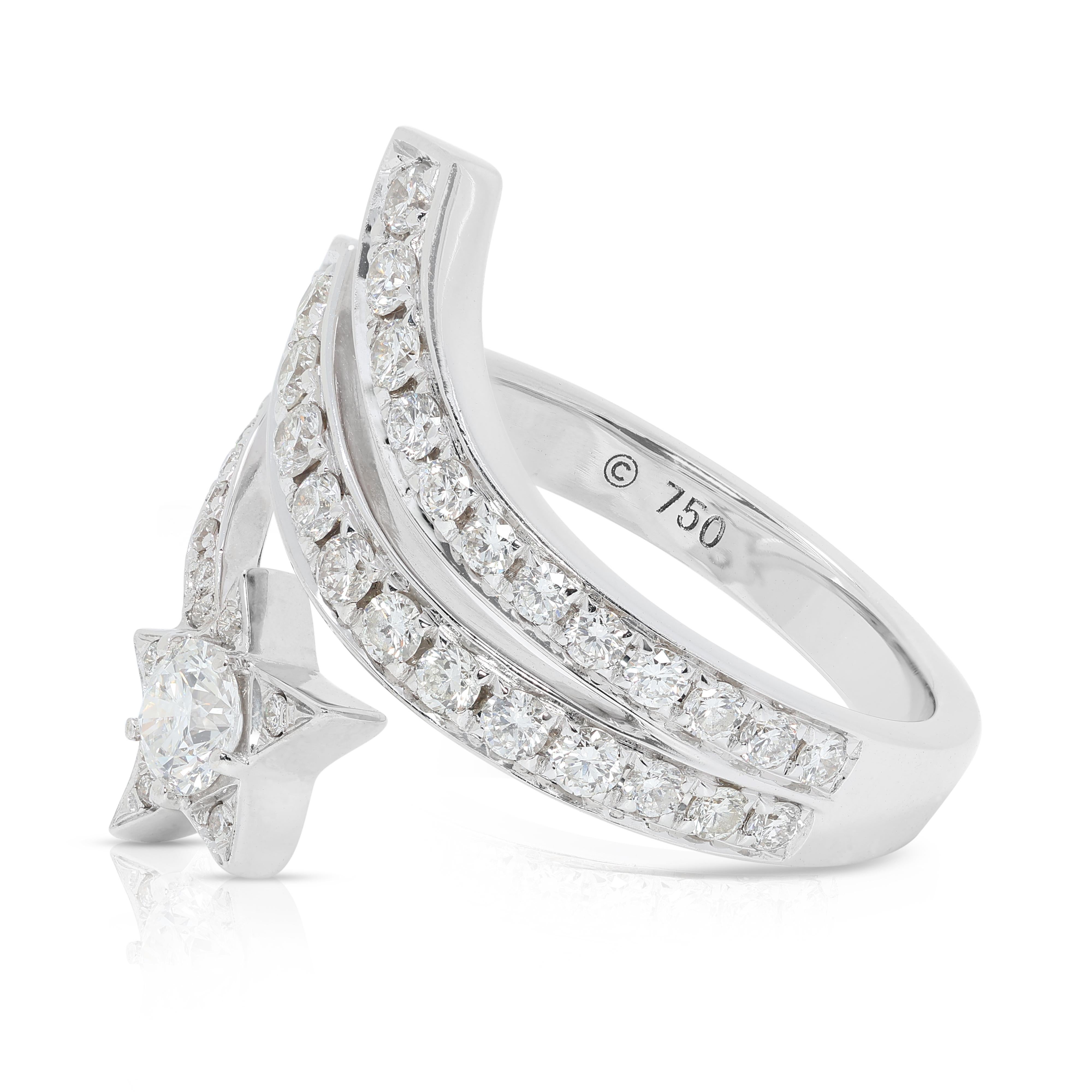 Stylish 0.83ct Natural Diamond Ring in 18K White Gold For Sale 1