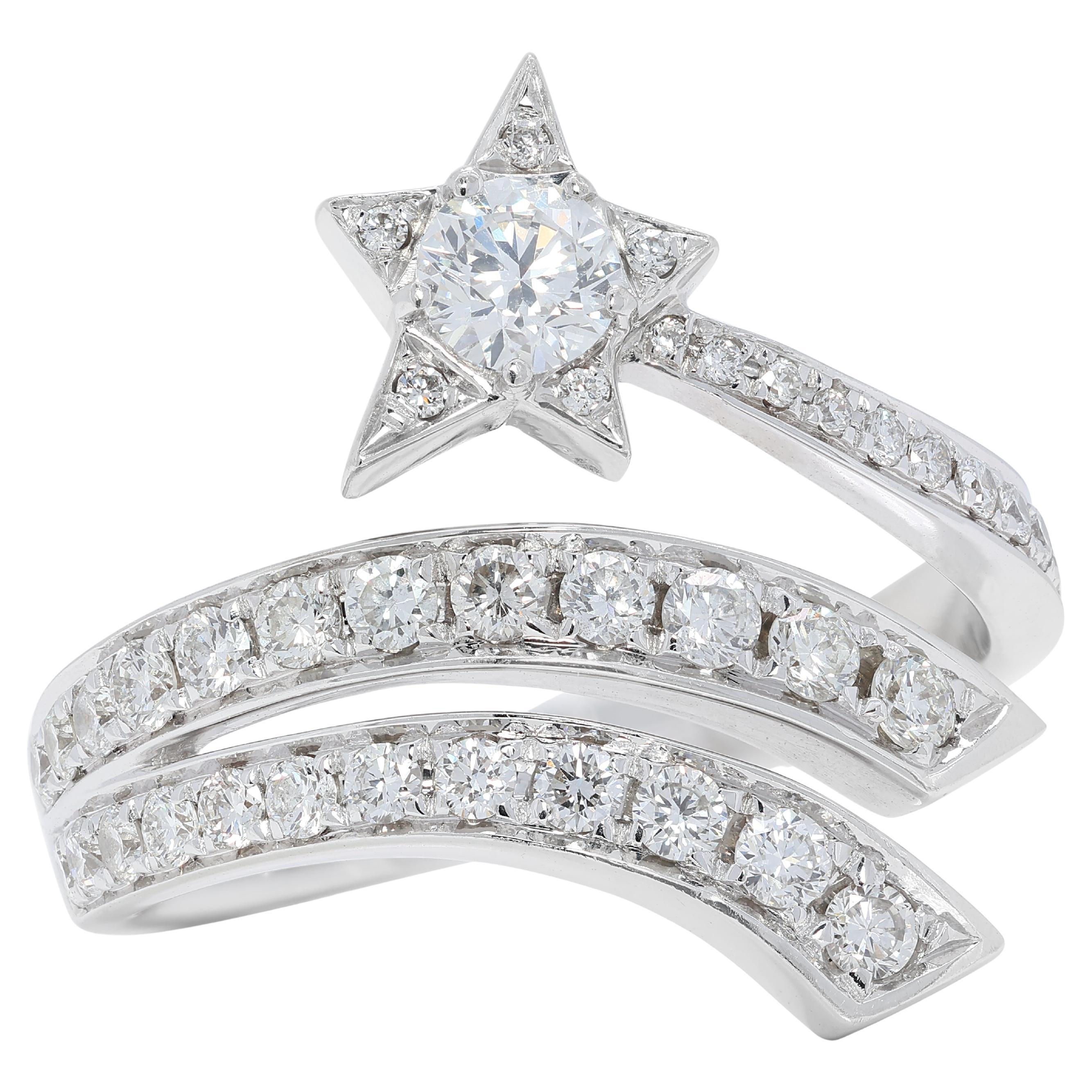 Stylish 0.83ct Natural Diamond Ring in 18K White Gold