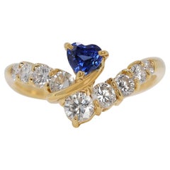 Stylish 1 carat and 5 points Sapphire & Natural Diamond Ring in 18K Yellow Gold