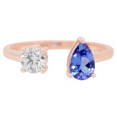 Élégante bague à deux pierres en or rose 18 carats avec tanzanite et diamant de 1,00ct