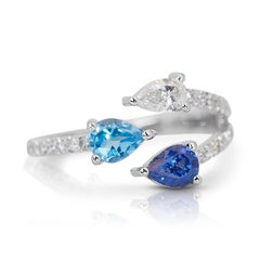 Stylish 1.07ct Topaz, Sapphire & Diamond Fancy-Colored Ring in 14k White Gold