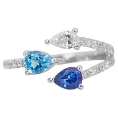 Stylish 1.07ct Topaz, Sapphire 
Diamond Fancy-Colored Ring in 14k White Gold