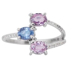 Stylish 1.17ct Sapphires and Diamonds Fancy-Colored Ring in 18k White Gold - IGI
