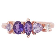 Stylish 1.18ct Amethysts and Diamond 5-Stone Ring in 14k Rose Gold - AIG Cert