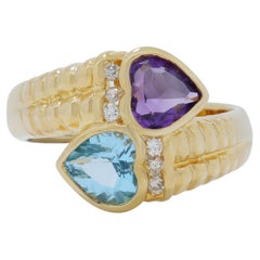 Stylish 1.20ct Topaz and Amethyst Ring with Side Diamonds in 18K Yellow Gold