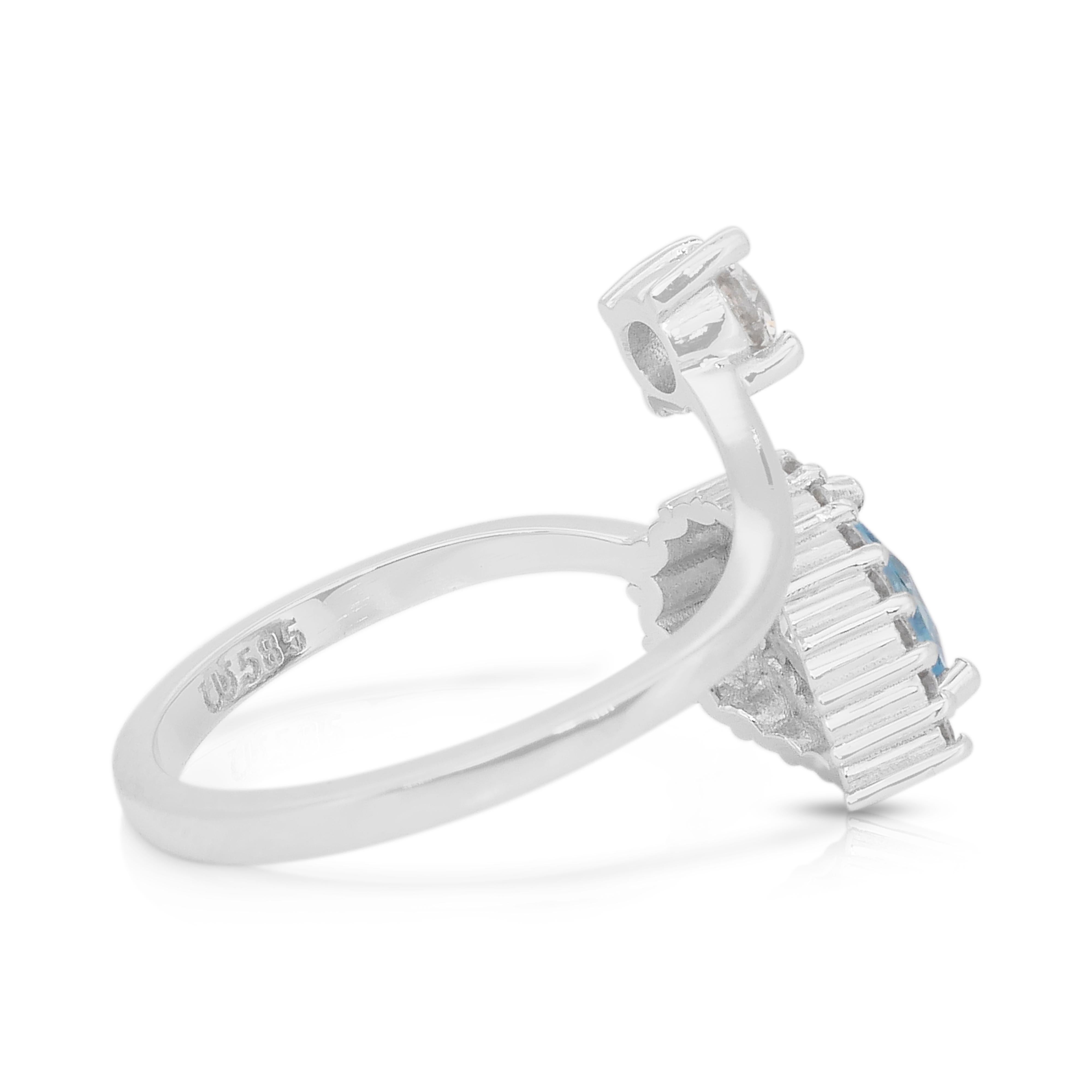 Bague élégante en or blanc 14k avec topaze et diamants de 1,20ct - Certifiée IGI Neuf - En vente à רמת גן, IL
