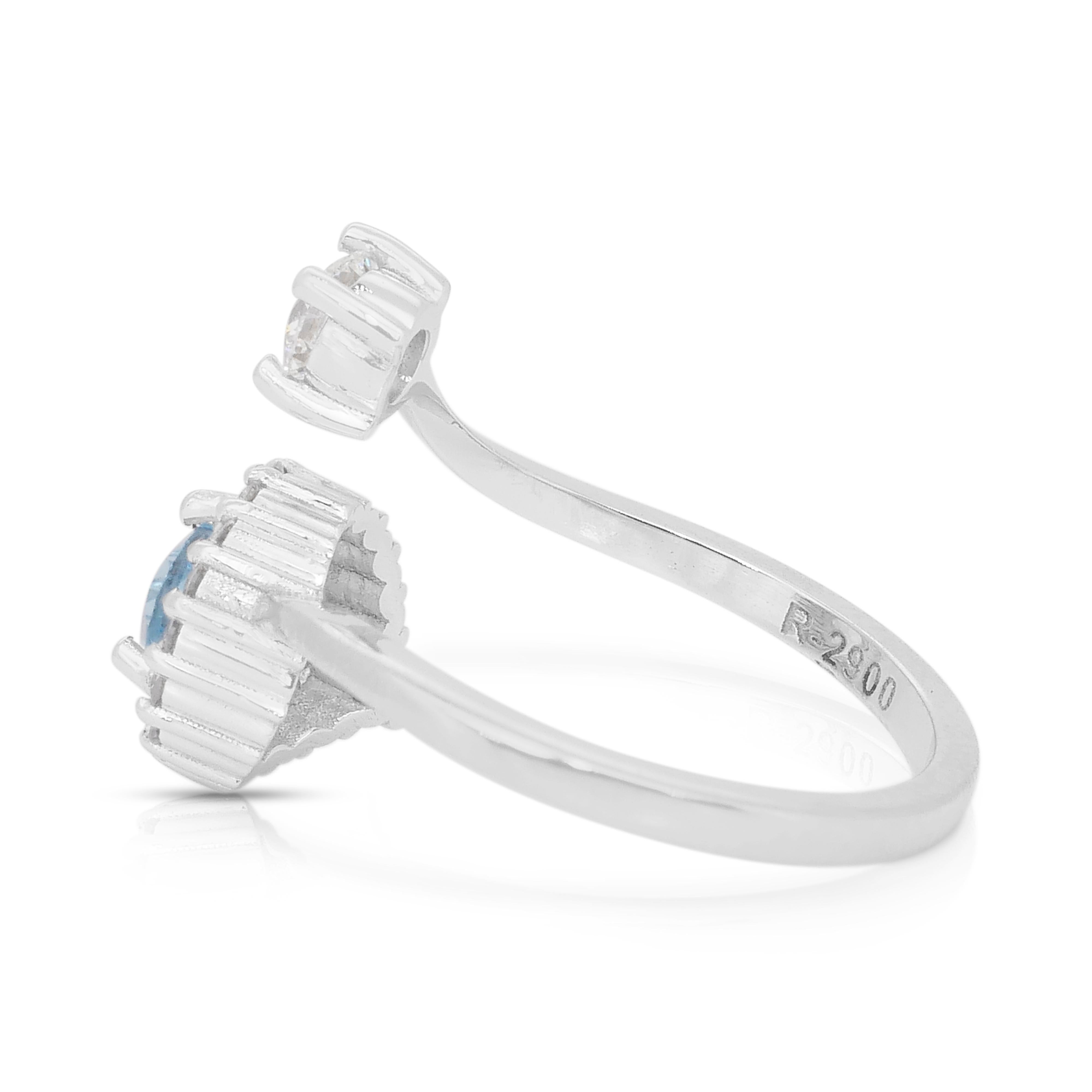 Bague élégante en or blanc 14k avec topaze et diamants de 1,20ct - Certifiée IGI en vente 1