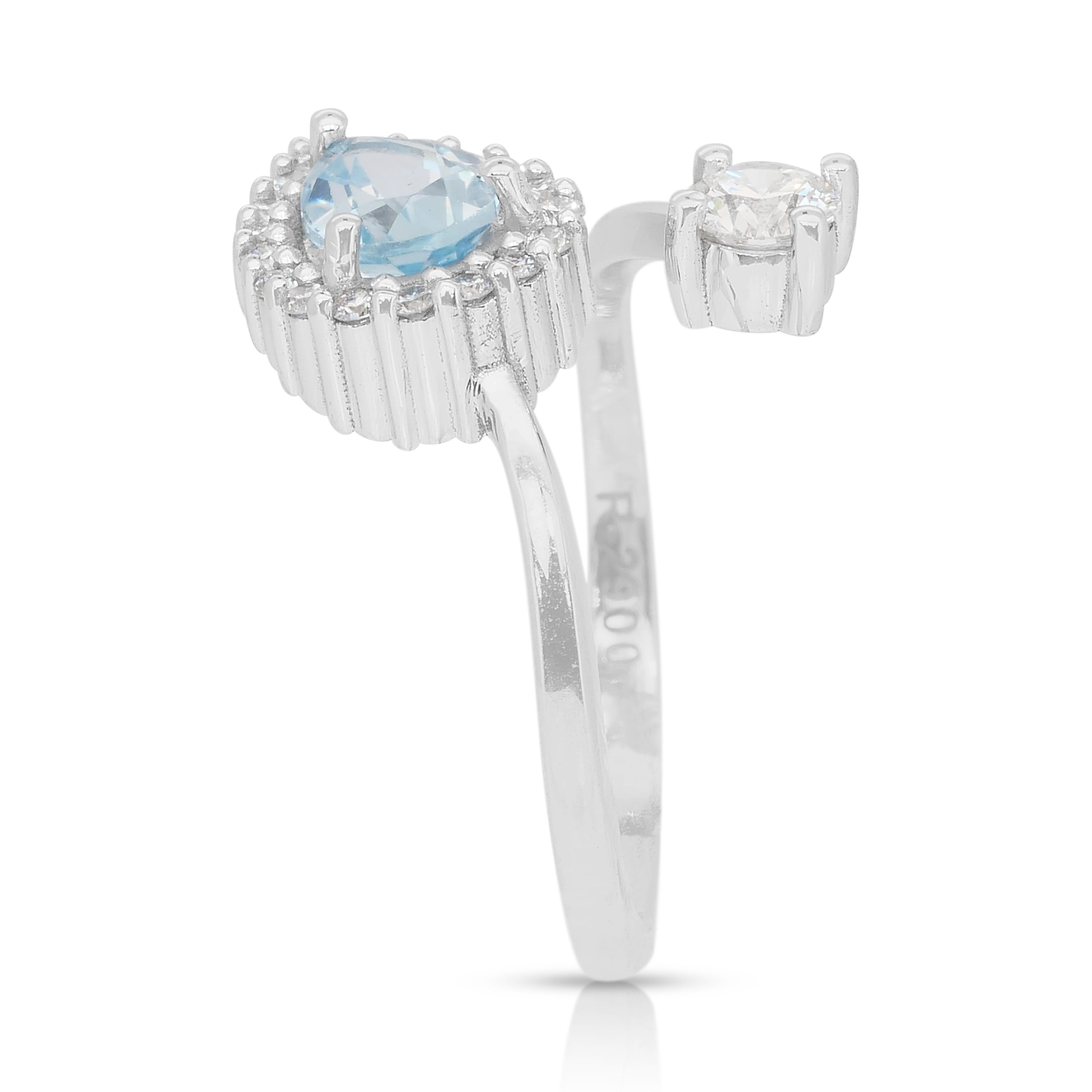 Bague élégante en or blanc 14k avec topaze et diamants de 1,20ct - Certifiée IGI en vente 2