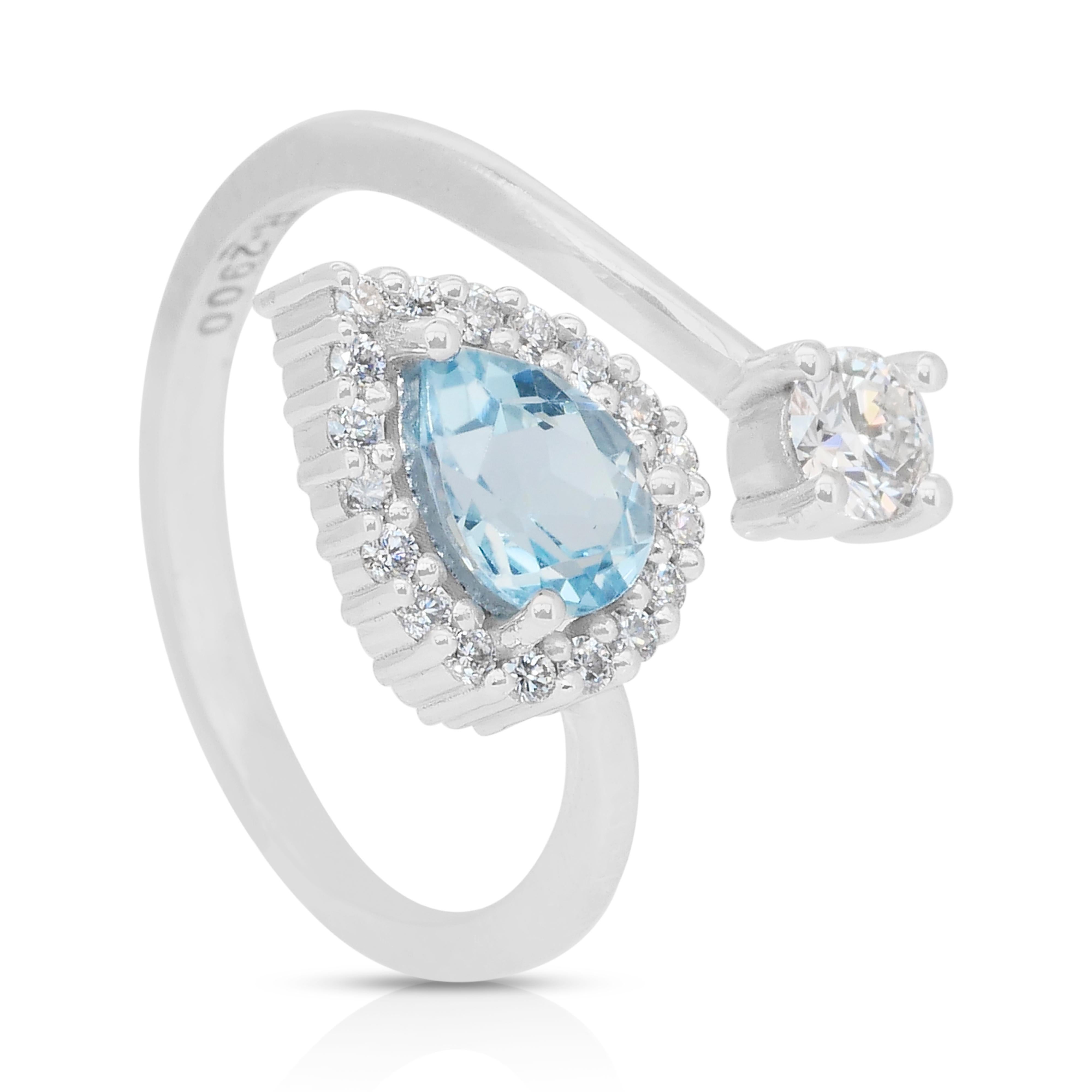 Bague élégante en or blanc 14k avec topaze et diamants de 1,20ct - Certifiée IGI en vente 3