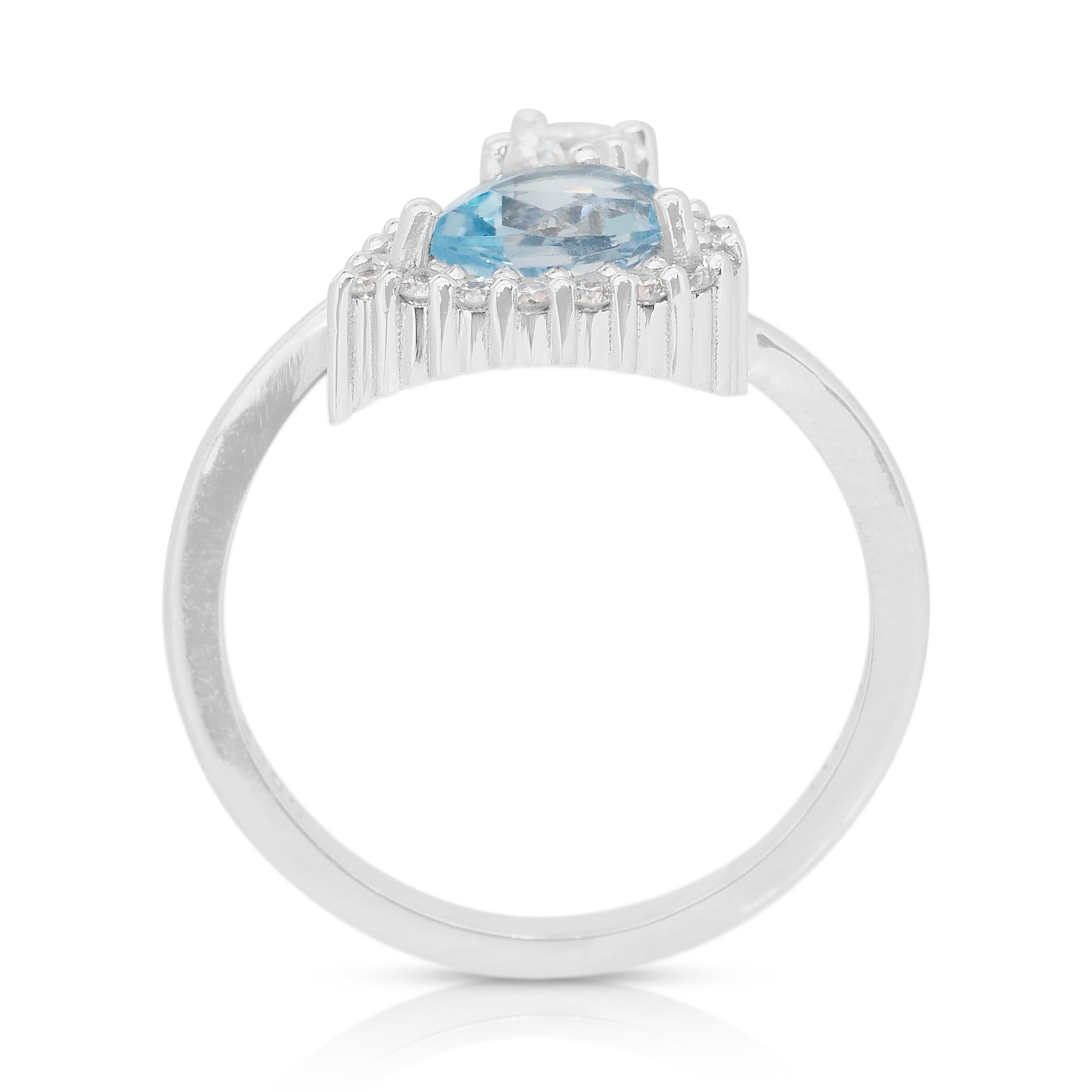 Bague élégante en or blanc 14k avec topaze et diamants de 1,20ct - Certifiée IGI en vente 4