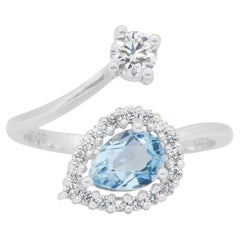 Bague élégante en or blanc 14k avec topaze et diamants de 1,20ct - Certifiée IGI