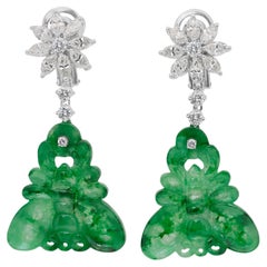 Stylish 13.98ct Jadeite Jades and Diamonds Drop Earrings in 18k White Gold