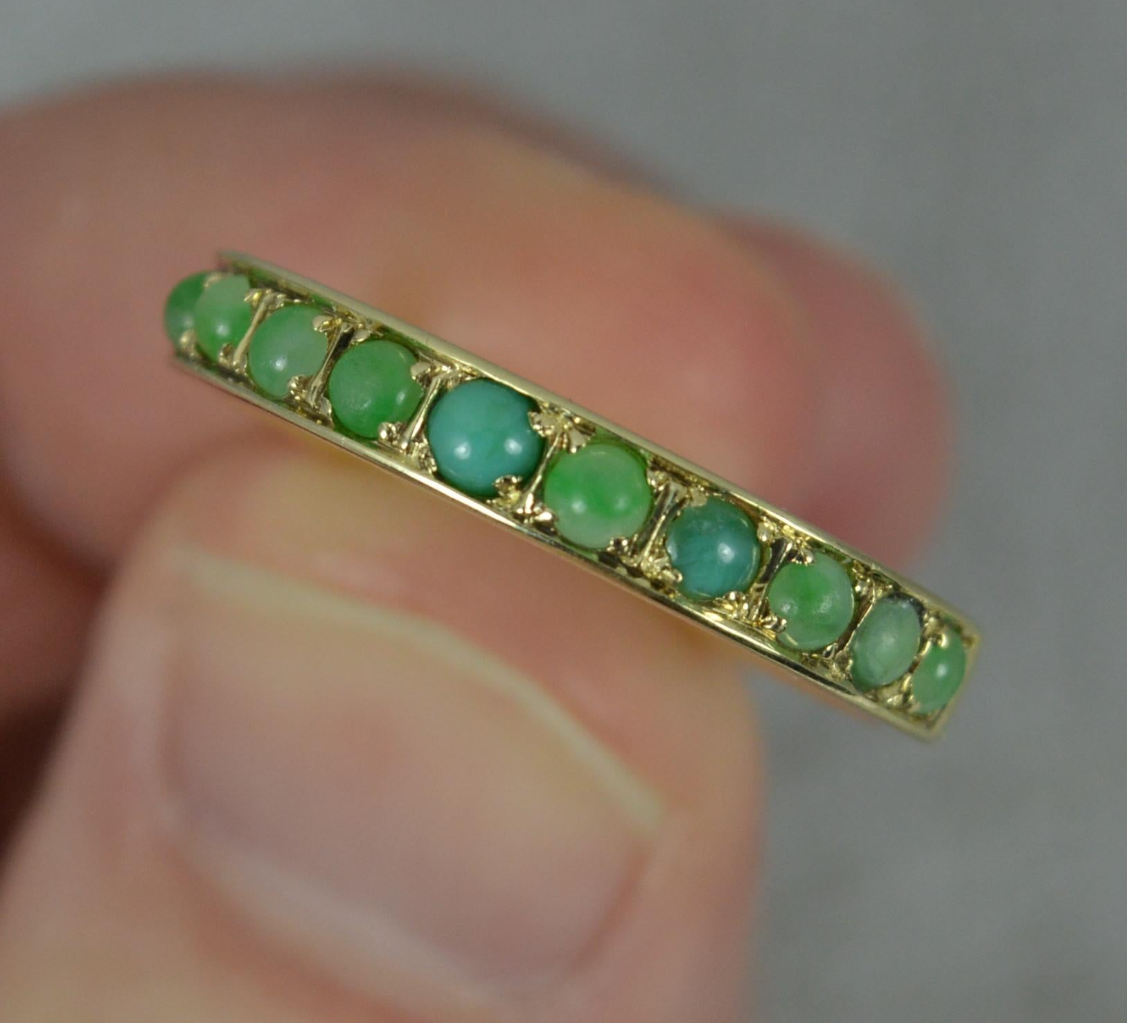 Stylish 14 Carat Gold and Jade Half Eternity Stack Ring In Excellent Condition In St Helens, GB