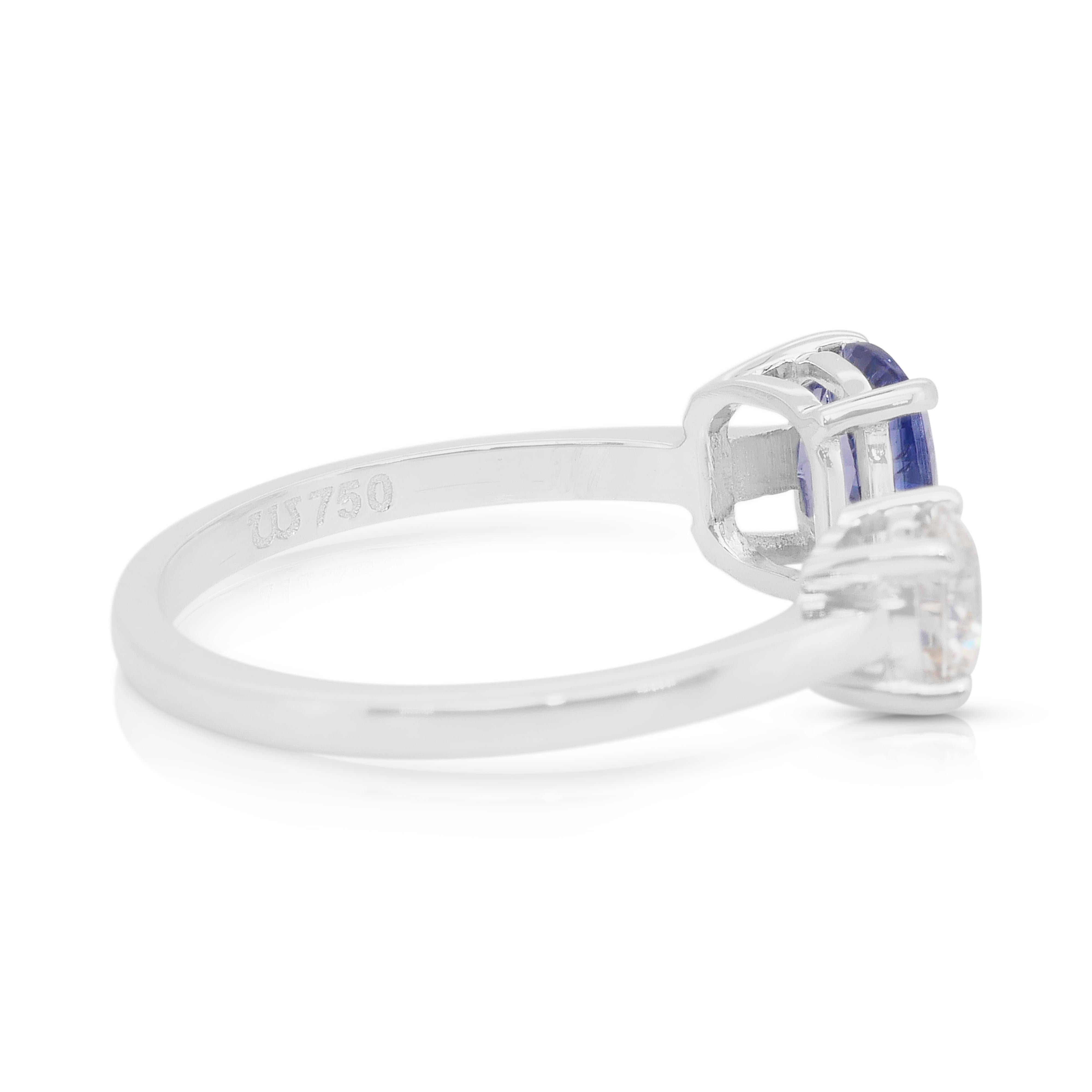 Elegante Anillo de 2 Piedras de Oro Blanco de 18 quilates con Tanzanita y Diamante de 1,46 quilates en Nuevo estado para la venta en רמת גן, IL