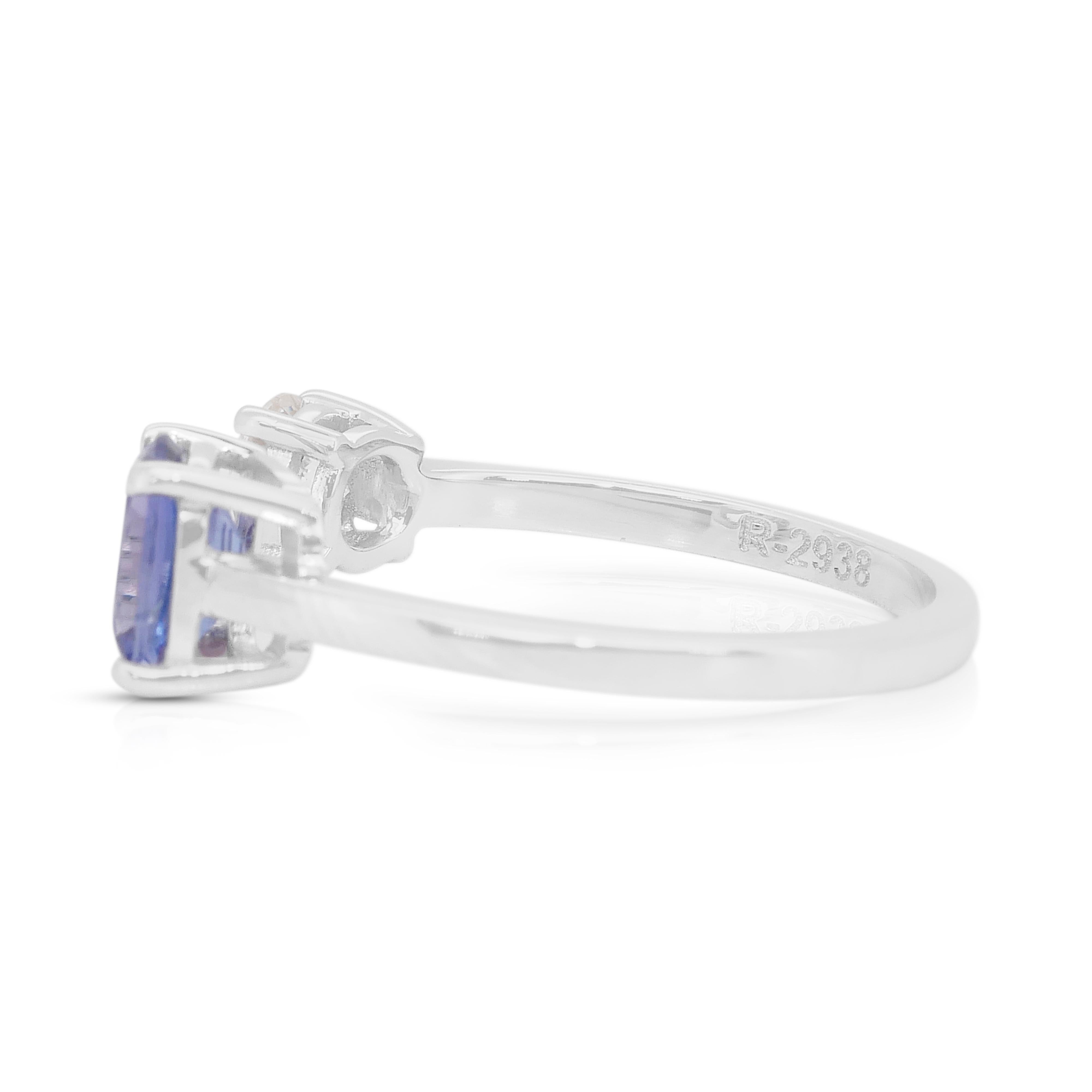 Elegante Anillo de 2 Piedras de Oro Blanco de 18 quilates con Tanzanita y Diamante de 1,46 quilates en venta 1