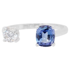 Elegante Anillo de 2 Piedras de Oro Blanco de 18 quilates con Tanzanita y Diamante de 1,46 quilates