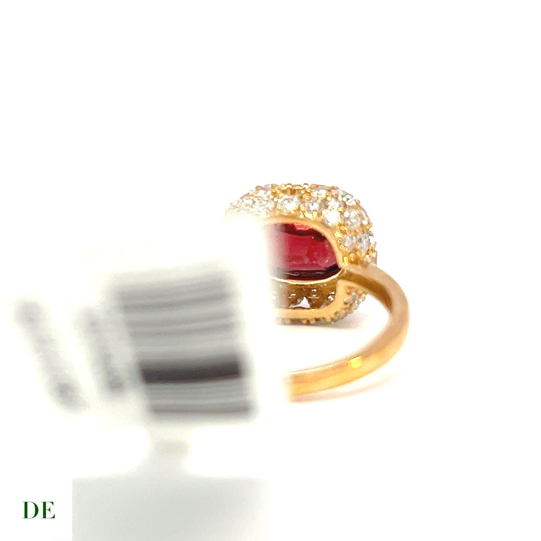 Stylish 14k 2.07 ct burgundy red oval tourmaline 1.33 Ct Diamond Heart Pop Ring In New Condition For Sale In kowloon, Kowloon