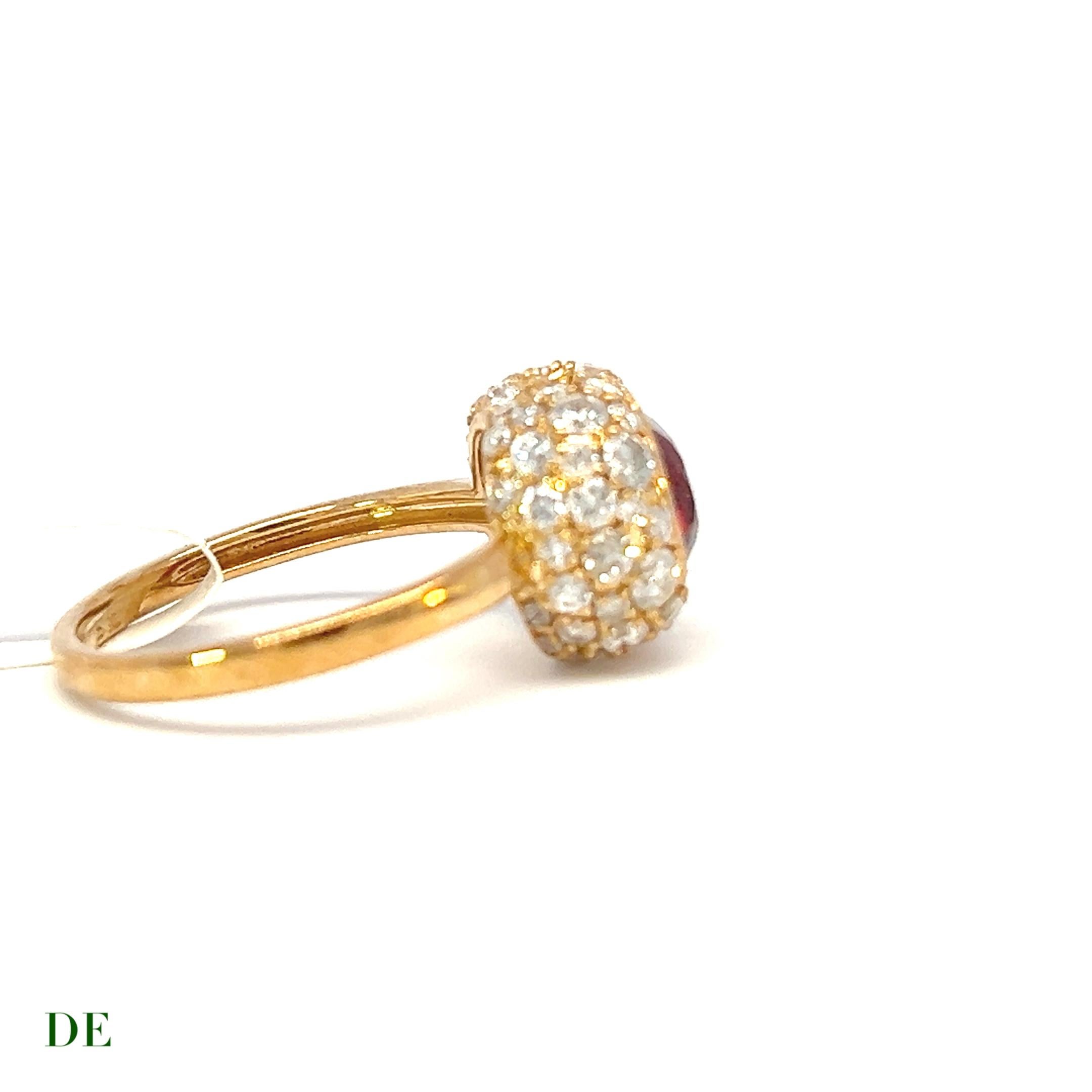 Women's or Men's Stylish 14k 2.07 ct burgundy red oval tourmaline 1.33 Ct Diamond Heart Pop Ring For Sale