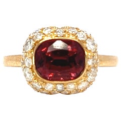 Stylish 14k 2.07 ct burgundy red oval tourmaline 1.33 Ct Diamond Heart Pop Ring
