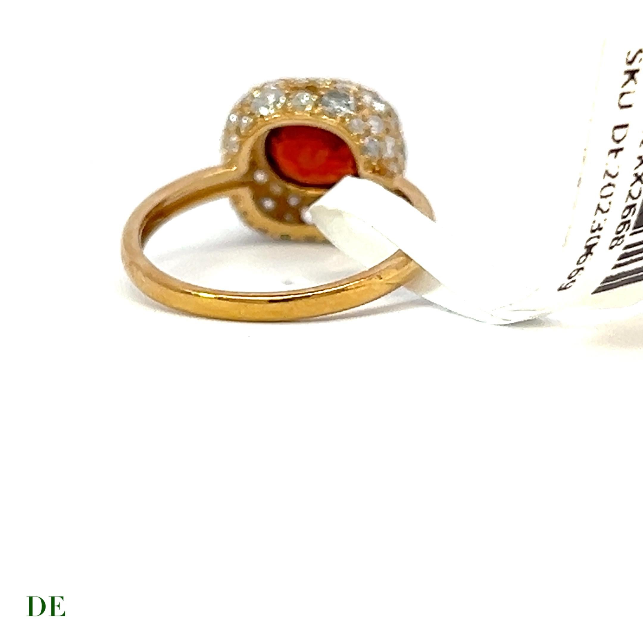 Emerald Cut Stylish 14k 2.12 ct Vivid orange red spessartite 1.33 Ct Diamond Heart Pop Ring For Sale