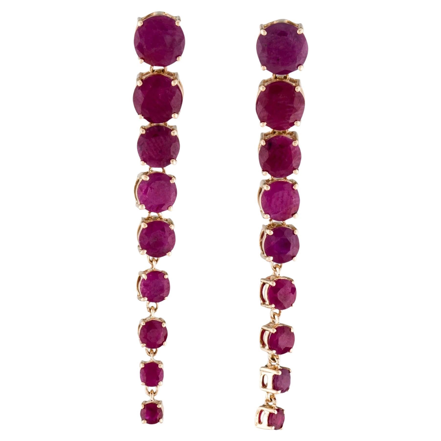 Stylish 14K Yellow Gold Earrings with 6.45 Carat Round Modified Brilliant Ruby For Sale