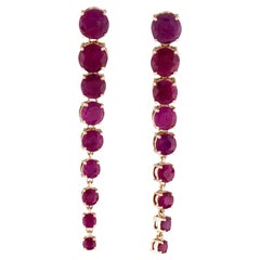 Stylish 14K Yellow Gold Earrings with 6.45 Carat Round Modified Brilliant Ruby