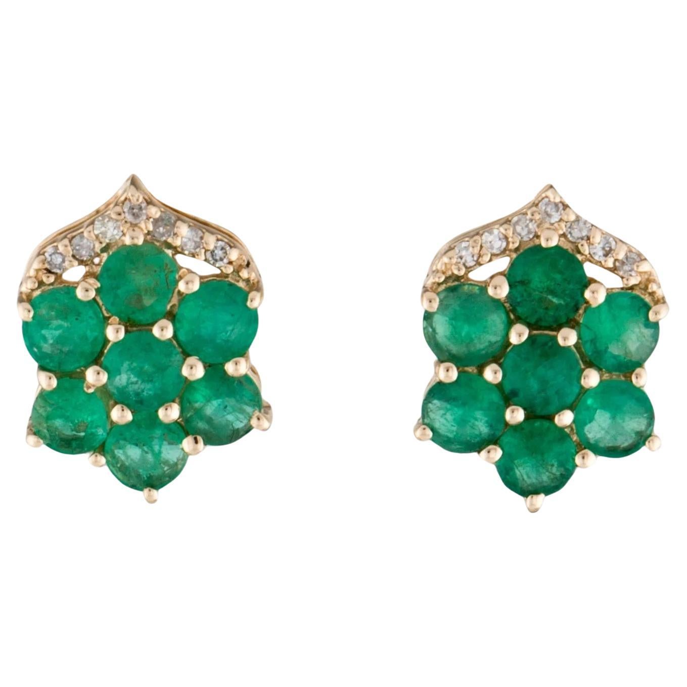 Stylish 14K Yellow Gold Emerald and Diamond Earrings For Sale