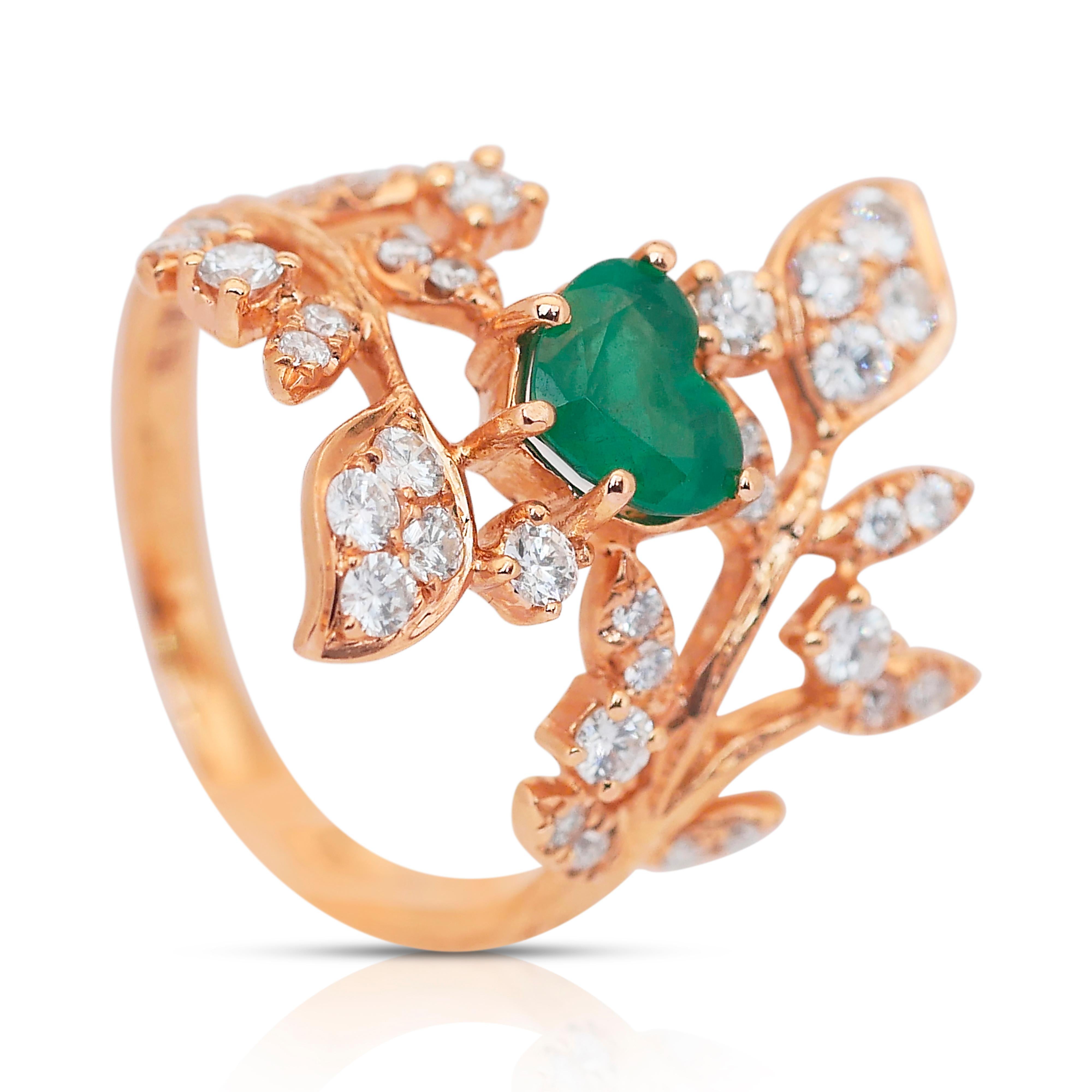 Stylish 1.50ct Emerald and Diamonds Ring in 18k Rose Gold - IGI Certified 2