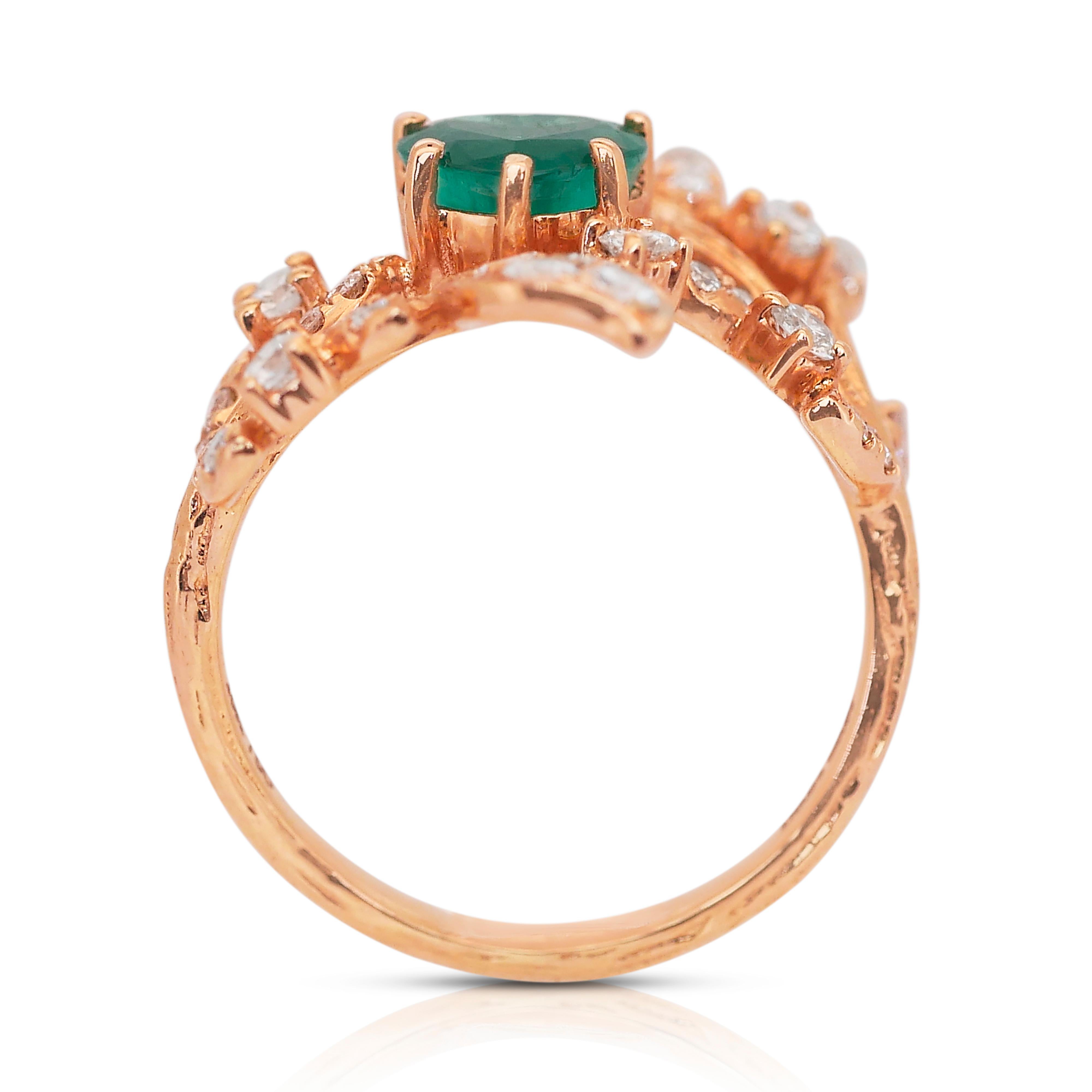 Stylish 1.50ct Emerald and Diamonds Ring in 18k Rose Gold - IGI Certified 3