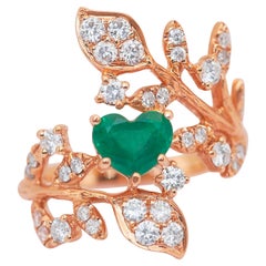 Stylish 1.50ct Emerald and Diamonds Ring in 18k Rose Gold - IGI Certified