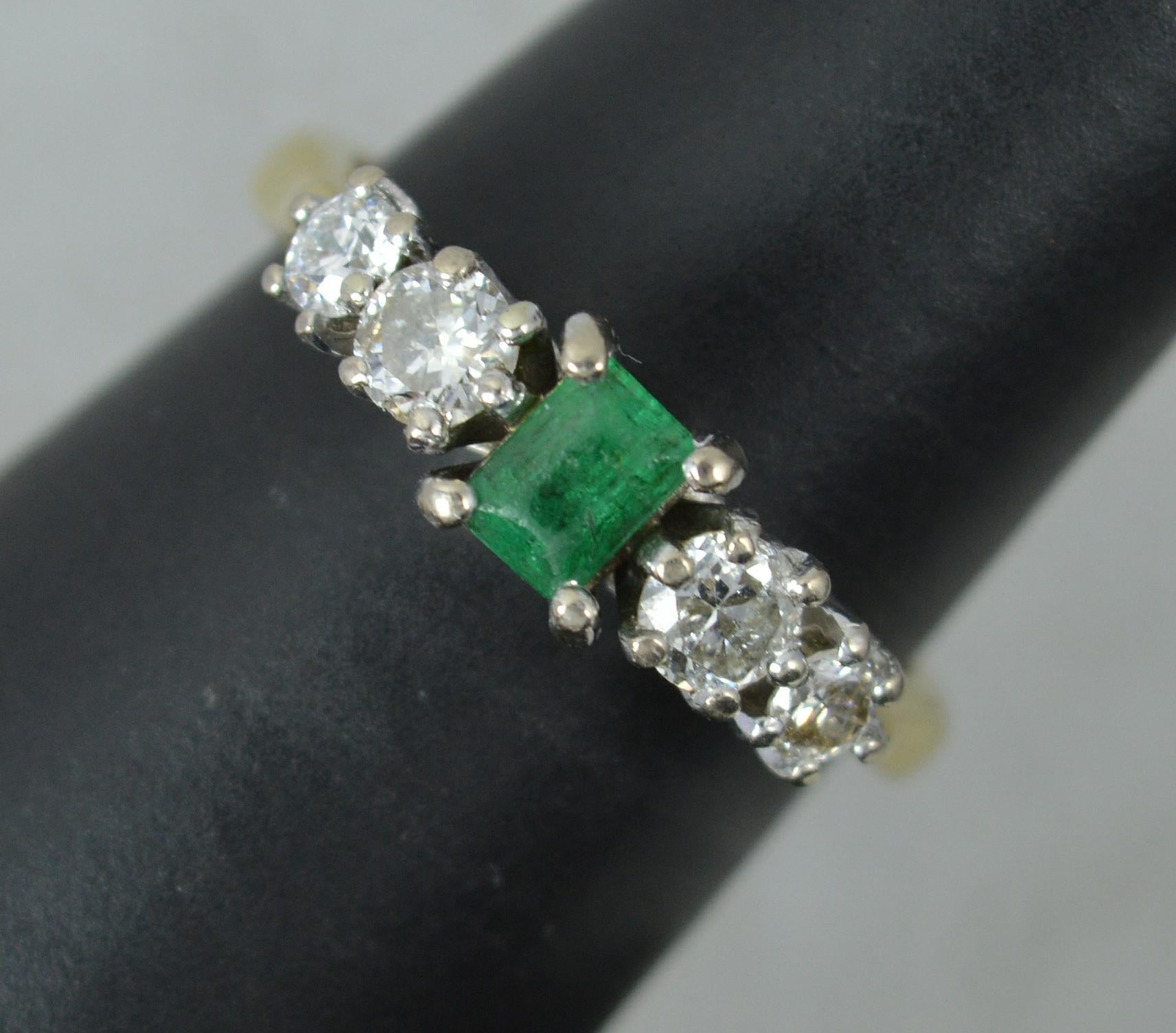 Stylish 18 Carat Gold Emerald and 0.50ct Diamond Five Stone Stack Ring For Sale 4